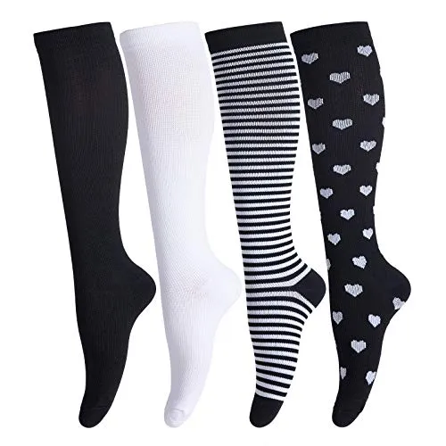 LEOSTEP Kompressionsstrümpfe für Damen und Herren (4 Paar) Stützstrümpfe Kompressionssocken Compression Socks für Sport, Flug, Laufen, Reisen