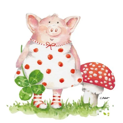 Servietten Lucky Piggy Schwein Fliegenpilz Kleeblatt Glück Silvester 33x33cm 20