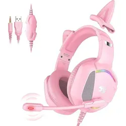 Gaming Headset mit abnehmbaren Cat Ears | Rosa | Surround Sound & Noise Cancelling - Verspieltes Gaming Headset mit abnehmbaren Cat Ears für individuellen Stil. Hochwertiger Surround Sound und effektive Geräuschisolierung sorgen für ein beeindruckendes Klangerlebnis. Ideal für Gaming, Streaming und Multimedia.