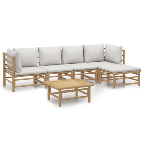 vidaXL 6-tlg. Garten-Lounge-Set mit Hellgrauen Kissen aus Bambus - Elegantes Garten-Lounge-Set aus langlebigem Bambus, ideal für entspannte Stunden im Freien. Bequeme, dick gepolsterte Kissen sorgen für höchsten Sitzkomfort.