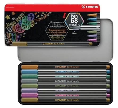 STABILO - Premium Metallic-Filzstift - Pen 68 metallic - 8er Metalletui mit Hängelasche