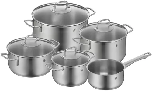 WMF Topf-Set Brillant 5tlg. - Hochwertige Edelstahlqualität - Kochtöpfe aus Edelstahl, spülmaschinenfest und für alle Herdarten geeignet. Das 5-teilige Set umfasst Bratentopf, Fleischtopf und Stielkasserolle für vielseitigen Kochspaß.