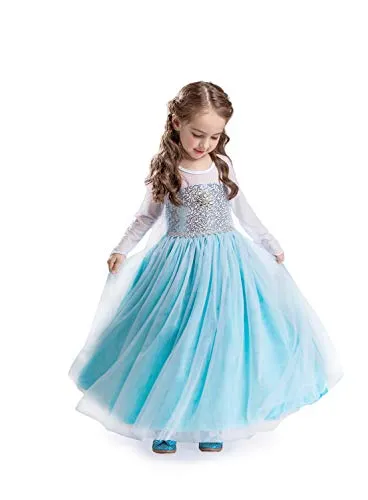 ELSA & ANNA Prinzessin Kleid Mädchen – Eiskönigin Kostüm für Partys und Fasching