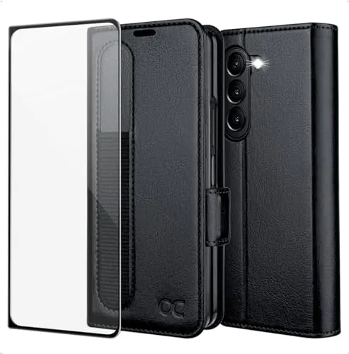 OCASE Kompatibel für Hülle Samsung Galaxy Z Fold 5 5G Handyhülle [mit S Pen Halter] [Vorderseite Displayschutz] [Premium PU Leder] [Kartenfach] Cover RFID Schutzhülle Etui Klapphülle Schwarz