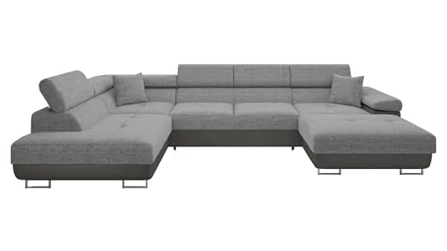 Mirjan24 Ecksofa Torezio Bis mit Bettkasten - Ecksofa mit Schlaffunktion und Bettkasten, freistehendes Design mit einstellbaren Kopfstützen für maximalen Komfort im Wohnzimmer.
