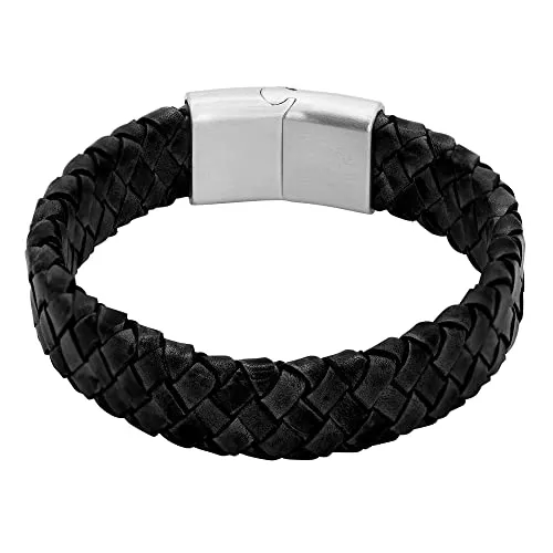 Heideman Armband Herren aus Leder silber farbend matt Lederarmband Keno für Männer Leder Schwarz