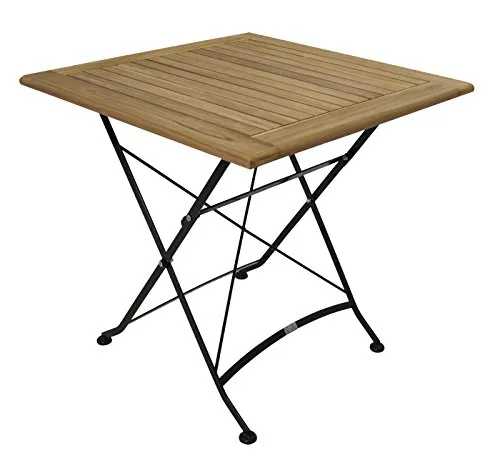 DEGAMO Gartentisch Klapptisch Jakarta 75x75cm - Esstisch aus stabilem Flachstahl und edlem Teakholz, FSC-zertifiziert, klappbar und witterungsbeständig – ideal für gemütliche Outdoor-Momente.