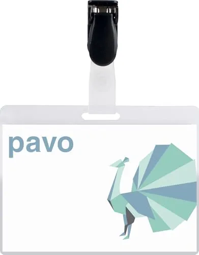 Pavo - Laminier-Namensschilder, mit Clip, 54 x 90 mm, transparent, 25 Stück