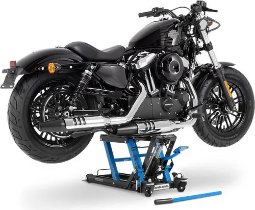 ConStands Motorradheber Mid-Lift L bis 680 kg - Wagenheber für Motorräder: Die ConStands Mid-Lift L erleichtert das Anheben und Manövrieren von Motorrädern mit gummierter Auflage und stabilen Rollen, ideal für eine professionelle Werkstatt zuhause.