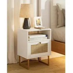 HEYZOEY Rattan Nachttisch mit Schublade und Regal - Vielseitiger Nachttisch im modernen Boho-Stil: Ideal für kleine Räume, mit robuster Konstruktion aus Massivholz und natürlichem Rattan. Praktische Aufbewahrung durch Schublade und Regal – perfekt für Schlafzimmer und Wohnzimmer.