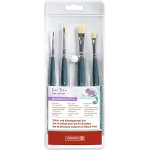 Brunnen Pinsel 104893105 Synthetics Plus Pinselset, mit 2 Rund- und 2 Flachpinseln, Kunsthaar, 4 Stück