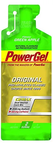 Power Gel ORIGINAL mit Kohlenhydraten, Maltodextrin, Natrium + 50 mg Koffein | Kohlenhydrat Gels ohne Konservierungsstoffe | Gel Vegan – GREEN APPLE 24 x 41 g
