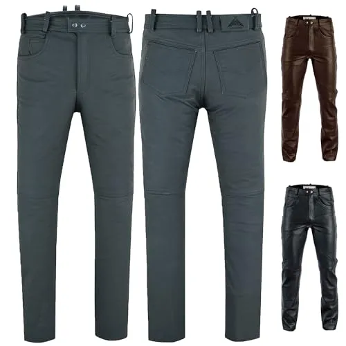 Radmasters Herren Lederhose – Echtleder Bikerjeans in Schwarz & Braun - Herren-Jeanshosen aus hochwertigem Büffelleder, extrem bequem und anpassbar in der Beinlänge für den perfekten ‚Used‘-Look.