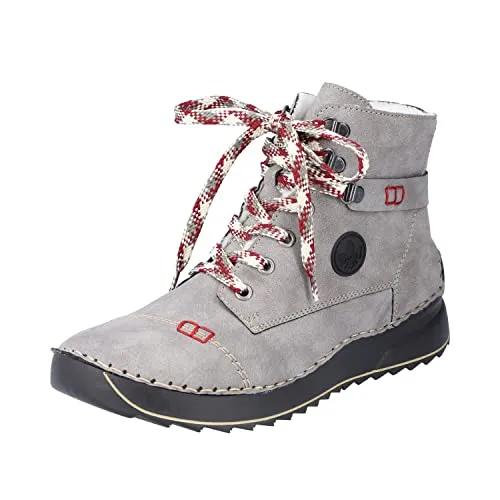Rieker Damen Stiefeletten 51544 - Wanderschuhe mit stilvollen roten Farbelementen, die zum Eyecatcher werden und Komfort auf jedem Schritt bieten.