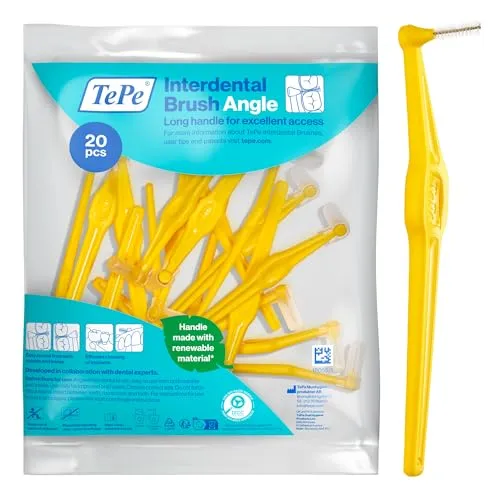 TePe Angle Interdentalbürste, Gelb, 0,7 mm/ISO 4, 20 Stk., Zahnwischenraumreinigung, Plaque-Entferner für mittelgroße Zahnlücken