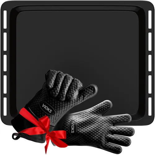 Backblech Set Whirlpool 481010657928 mit 2 Silikon Ofenhandschuhen - Küchentextilien, inklusive hitzebeständigen Silikonhandschuhen für sicheres Handling beim Backen.