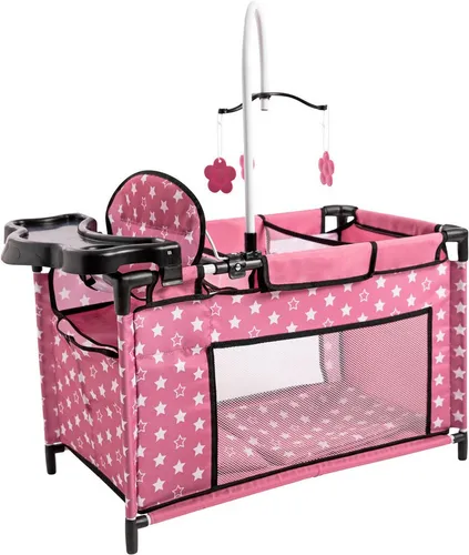 Bayer Design 62676AA Puppenbett mit Schrank - Multi-Puppenbett mit Hochstuhl und Wickelbereich, vielseitiges Puppenzubehör für kreatives Spielen