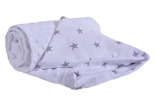 Medi Partners Krabbeldecke 100% Baumwolle 75x100cm doppelseitig multifunktional Minky Kuscheldecke für Kinderwagen weich flauschig (graue Sterne mit weißem Minky)