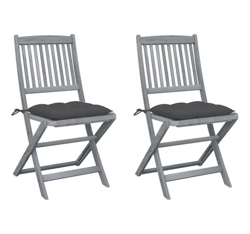 Klappbare Gartenstühle mit Kissen - 2 Stk. aus Massivholz Akazie - Stühle aus robustem Akazienholz, klappbar und mit bequemen Kissen. Perfekt für entspannte Stunden im Garten oder auf der Terrasse.
