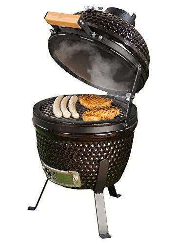 Rosenstein & Söhne Kamado Grill 2in1 - Keramik-Kugelgrill & Smoker mit integriertem Thermometer für präzises Grillen und Smoken. Extrastabiler Dreifußstand und leicht zu reinigen, ideal für Grillliebhaber.