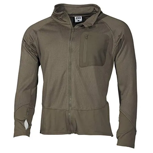 MFH US Unterziehjacke Tactical - Oliv, M, Regular - Funktionsjacke aus 100% Polyester, hoch atmungsaktiv und schnelltrocknend. Ideal als Basisschicht für Wandern, Jagd oder Paintball, mit Stehkragen und elastischen Zwickeln für optimalen Tragekomfort.