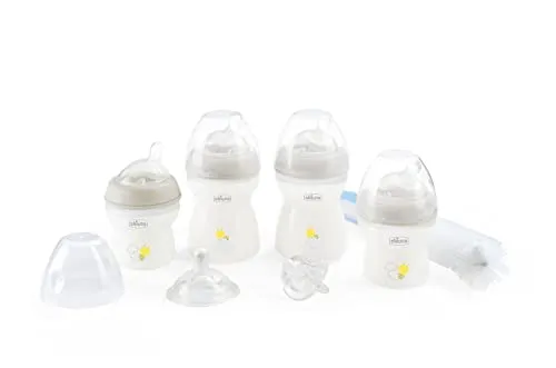 Chicco NaturalFeeling Neugeborene, 4 Stück, Anti-Kolik-Flaschen, 0 Monate, 150 ml und 250 ml, geneigter Sauger mit weichem Schnuller, weiches Silikon, ideales gemischtes Stillen, Geschenk für Neugeborene, Weiß Sex