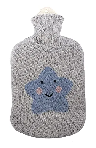 Wärmflasche 100% Naturgummi Blauer Stern Grauer Bezug 2 L Bettflasche Wärmekissen by Sänger