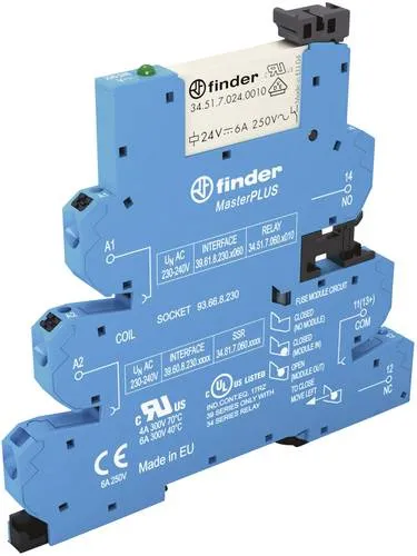 Finder 39.61.8.230.0060 Koppelrelais 230 V/AC - Schmales Koppelrelais für DIN-Schiene, ideal zur Ansteuerung von Aktoren mit EMR-Ausgang für flexible Anwendungen in der Elektroinstallation.