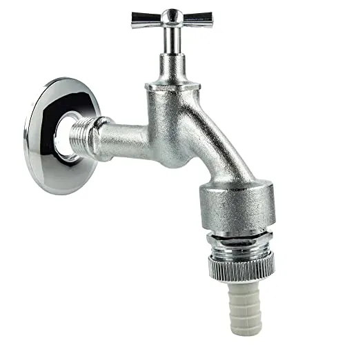 tecuro Auslaufventil 1/2 Zoll, Knebeloberteil, Rohrbelüfter DVGW, Schlauchtülle, Wandrosette - MS mattverchromt - 22722-SW