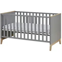 Paidi Gitterbett Sten in Grau und Eiche - Höhenverstellbares Gitterbett aus Holz, ideal für Babys und Kleinkinder, mit robusten Oberflächen und Schlupfsprossen für einfachen Einstieg.