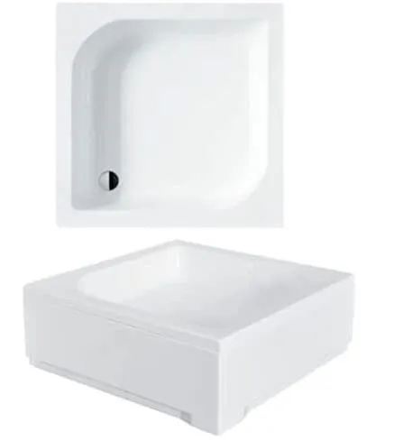 VBChome Duschwanne 90x90x16,5 cm Eckig Tief – Duschtasse aus Sanitär-Acryl mit abnehmbarer Schürze oder zum Befliesen – Ablaufgarnitur Ø50 mm – Kratzfest & Pflegeleicht
