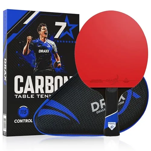 DRAXX SPORTS Tischtennisschläger 7 Sterne | Professioneller Carbon-Schläger für unvergleichliche Kontrolle, Spin und Power | Ultra-Leicht, 175g | 2mm Schwamm & Hochleistungsbelag