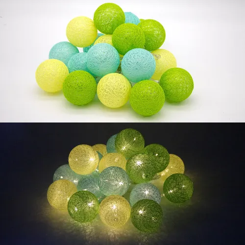 LED Lichterkette 6cm Kugeln 3,8m Baumwollkugeln Girlande Gelb Grün 4hTimer 20