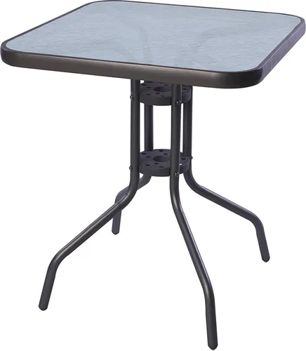 Bistrotisch 60x60cm Glas/Metall Antrhrazit - Balkontisch mit eleganter Glasplatte und robustem Metallgestell, ideal für kleine Balkone oder Terrassen.