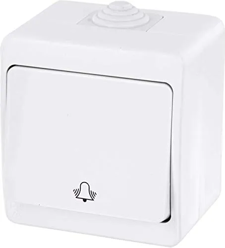 Aufputz Taster IP54, Klingel-Symbol, All-in-One, Serie G1 reinweiß
