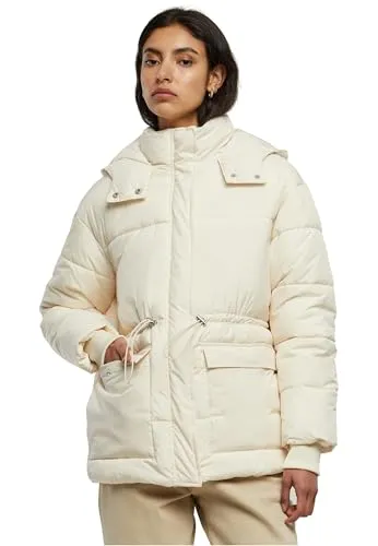 Urban Classics Ladies Waisted Puffer Winter Jacke - XS - Funktionsjacken mit voluminöser Wattierung, abnehmbarer Kapuze und winddichtem Schnitt, ideal für kalte Tage.