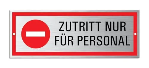 Schild Zutritt nur für Personal 175x65 mm 2-fach gelocht Aluminium gebürstet Nr.53386-L