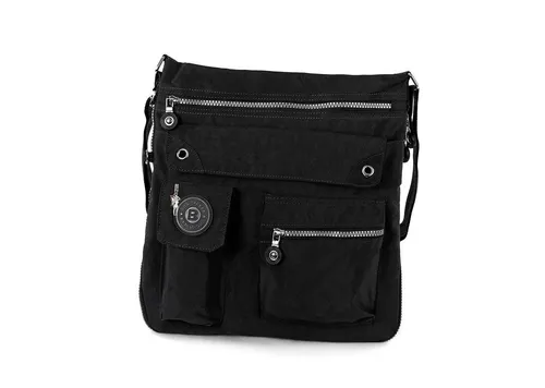 Bag Street Damen Umhängetasche - Modische Nylon Tasche in Schwarz - Umhängetasche aus strapazierfähigem Nylon, ideal für Damen und Jugendliche. Mit einem praktischen Reißverschluss und Klettverschluss, perfekt für den Alltag.