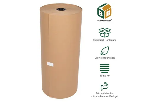 BB-Verpackungen Packpapier Natronmischpapier 250 qm, 3 Rollen - Reißfestes Kraftpapier für sicheren Transport und kreative Projekte. Ideal zum Polstern und Umwickeln, einfach zu handhaben und nachhaltig.