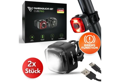 MIVELO Fahrradbeleuchtung CUBE Fahrradlicht Set LED - Akku USB aufladbar wasserdicht, OSRAM LED