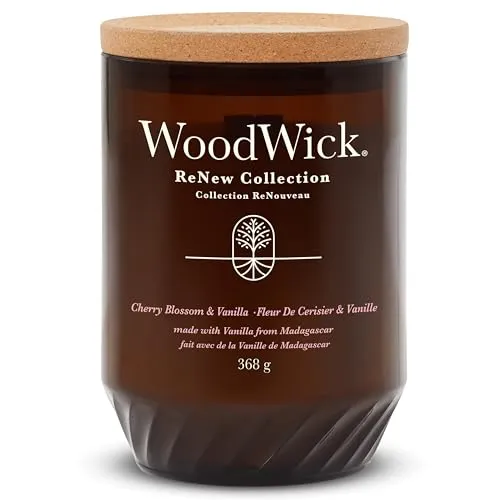 WoodWick ReNew Cherry Blossom & Vanilla Duftkerze 368 g - Duftkerze in der Kategorie Duftkerzen mit biobasierten Inhaltsstoffen und patentierter Pluswick Innovation für ein sanftes Knistern. Genießen Sie die harmonische Duftkomposition aus Kirschblüten und Vanille.