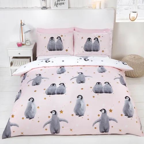 Sternklar Pinguine Doppel Bettbezug Set Wendbar Kinder - Pink