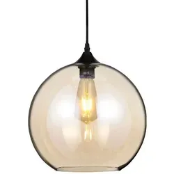 Kugelleuchte Pendellampe in Schwarz und Bernstein