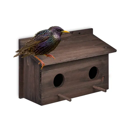Nistkasten Starenhaus zum Aufhängen Vogelhäuschen aus Holz 2 Einfluglöcher