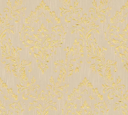 Textiltapete Barock Floral Beigegrau Gold Metallic Silk 30659-2 - Elegante Textiltapete in Barock-Design, waschbeständig und kinderleicht zu verarbeiten – ideal für stilvolle Räume.
