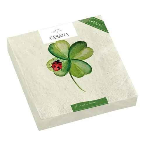 Servietten nachhaltig Gras Lucky Ladybug Marienkäfer Kleeblatt Glück 33x33cm 20