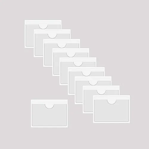 BAIWOAK 10 Stück transparente selbstklebende Taschen, Kunststoff, selbstklebend, Etikettenhalter für Karteikarten, Planer, Schränke, Regale (115 x 77 mm)…