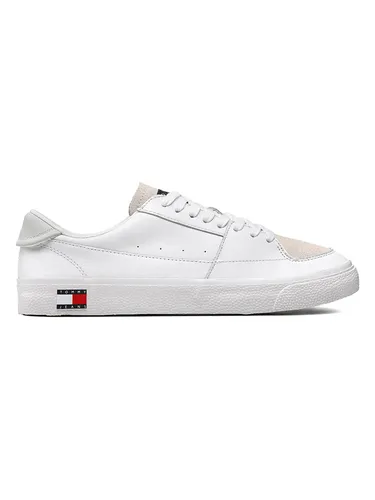 Tommy Hilfiger Leder-Sneakers für Herren in Weiß/Beige, Größe 43 - Herren Sneakers von Tommy Hilfiger aus hochwertigem Leder, rutschhemmende Laufsohle und verstärkte Kappen für optimalen Tragekomfort. Ideal für lässige Outfits.