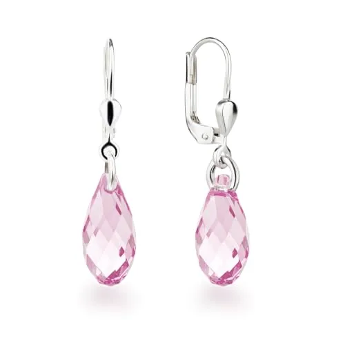 Schöner-SD Ohrringe 925 Silber mit kleinen Briolett Kristallen 13mm Crystal Aurora Boreale