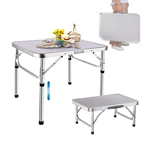 cm großer Klapptisch, tragbar, kleiner Camping-Picknicktisch, Garten, Outdoor, klappbarer Esstisch mit Aluminiumrahmen und verstellbarer Höhe für drinnen und draußen, 60 x 45 x 25,9 cm (L x B x H) 60